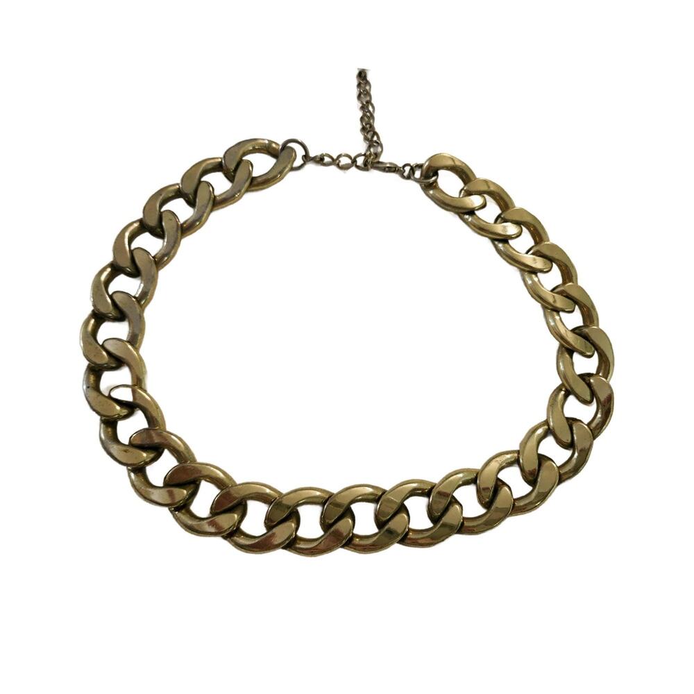 Vintage Large Figaro Link Chunky Chain Choker Necklace: Gold Tone